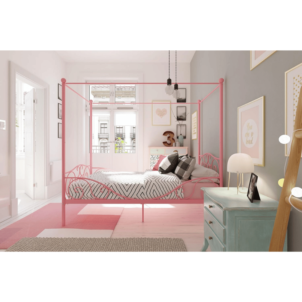 Kids pink canopy bed cozy frame