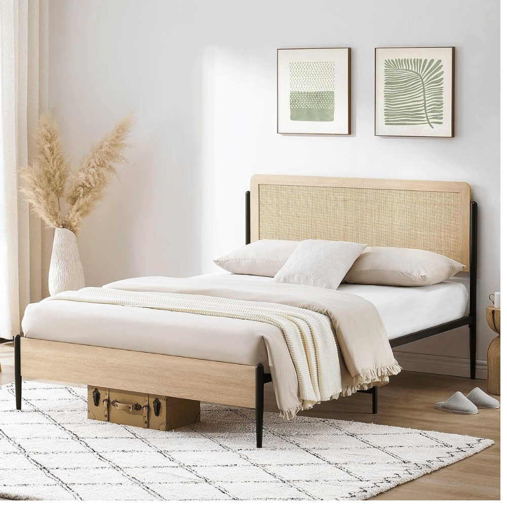 IDEALHOUSE wood frame cane-style headboard