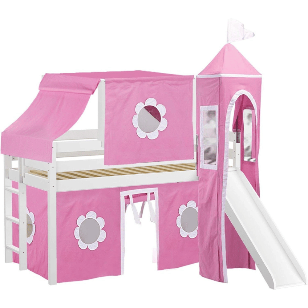 Kids pink loft bed castle playhouse