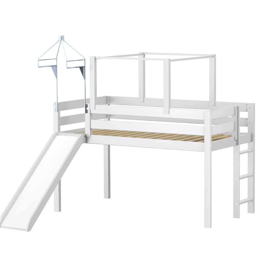 Kids loft bed white slide frame