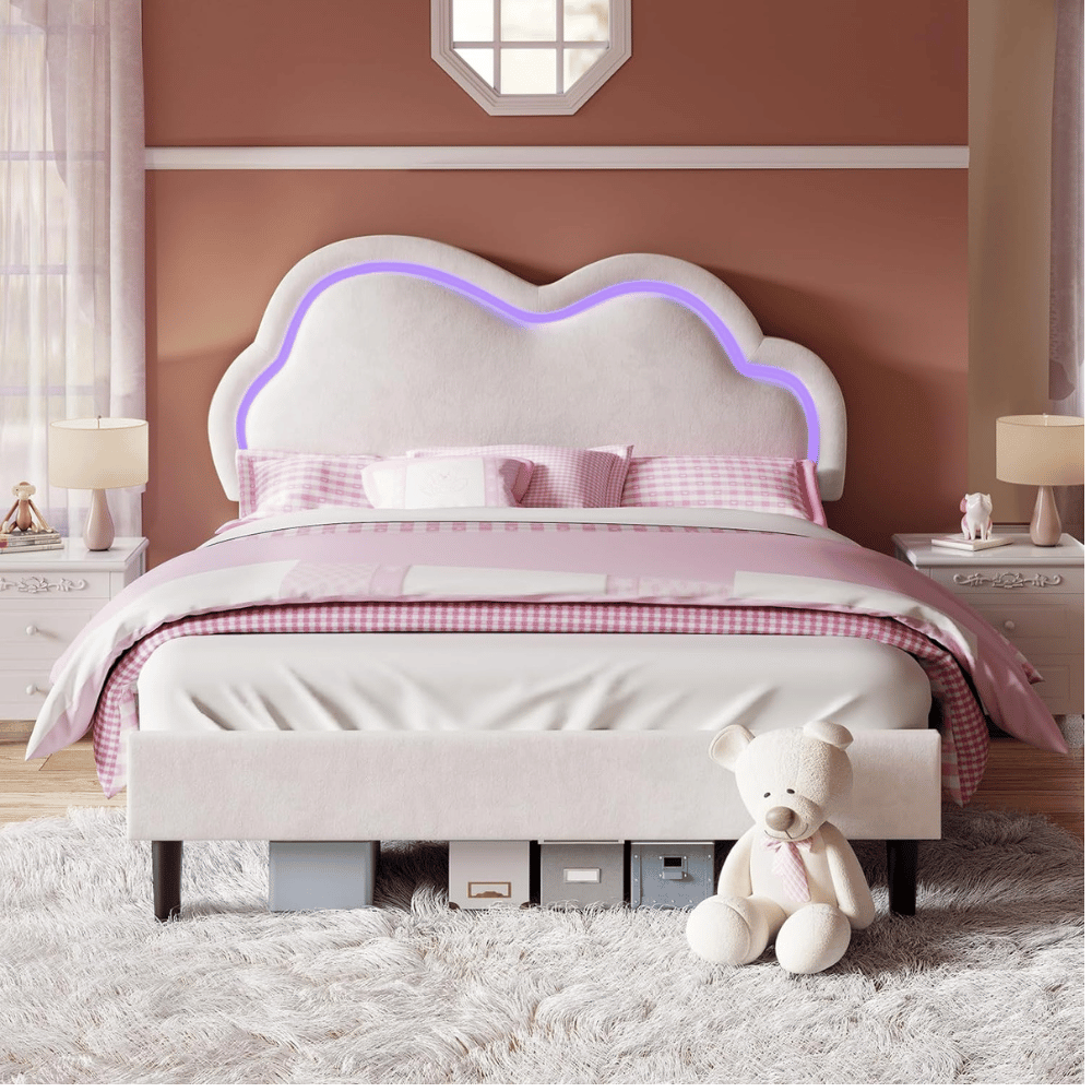 Queen LED bed frame glowing headboard