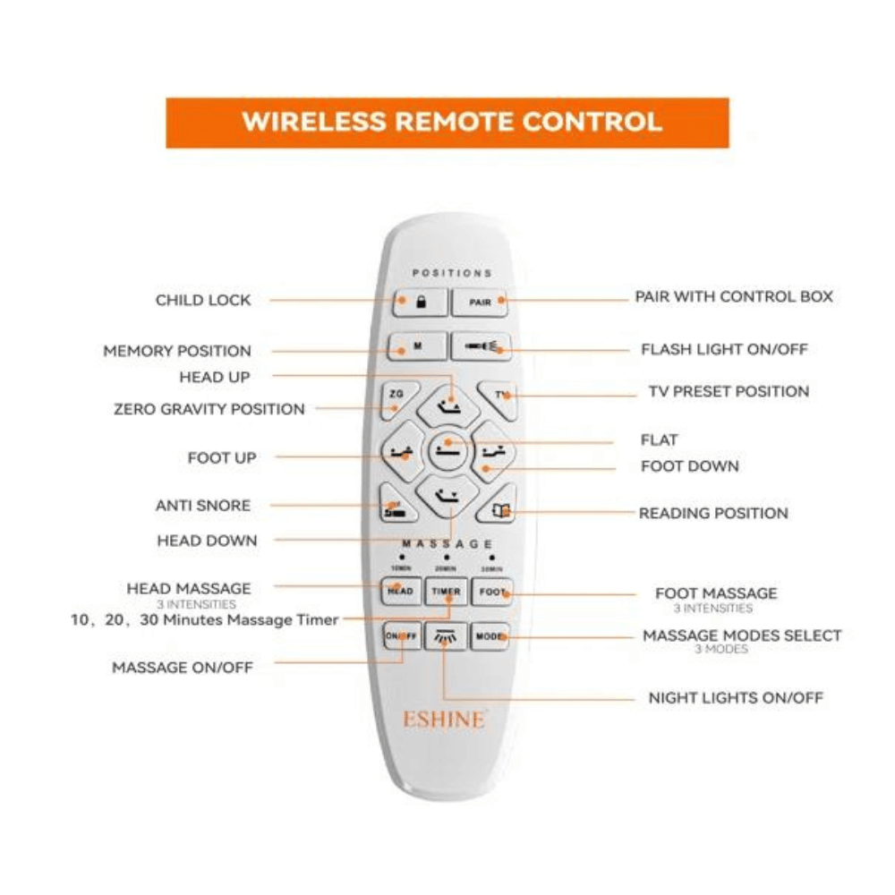 ESHINE massage recline mattress remote control