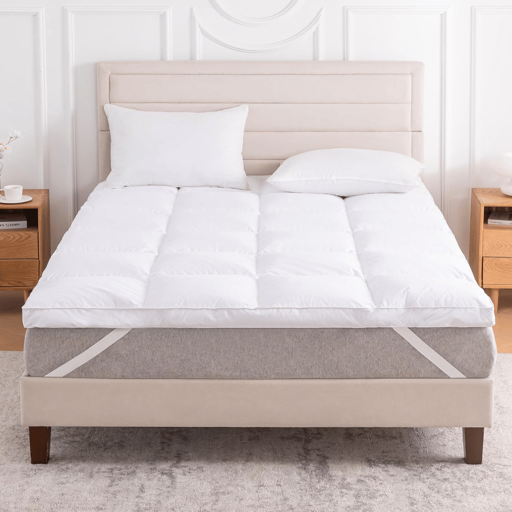 Comfortable feather mattress on a stylish bed frame