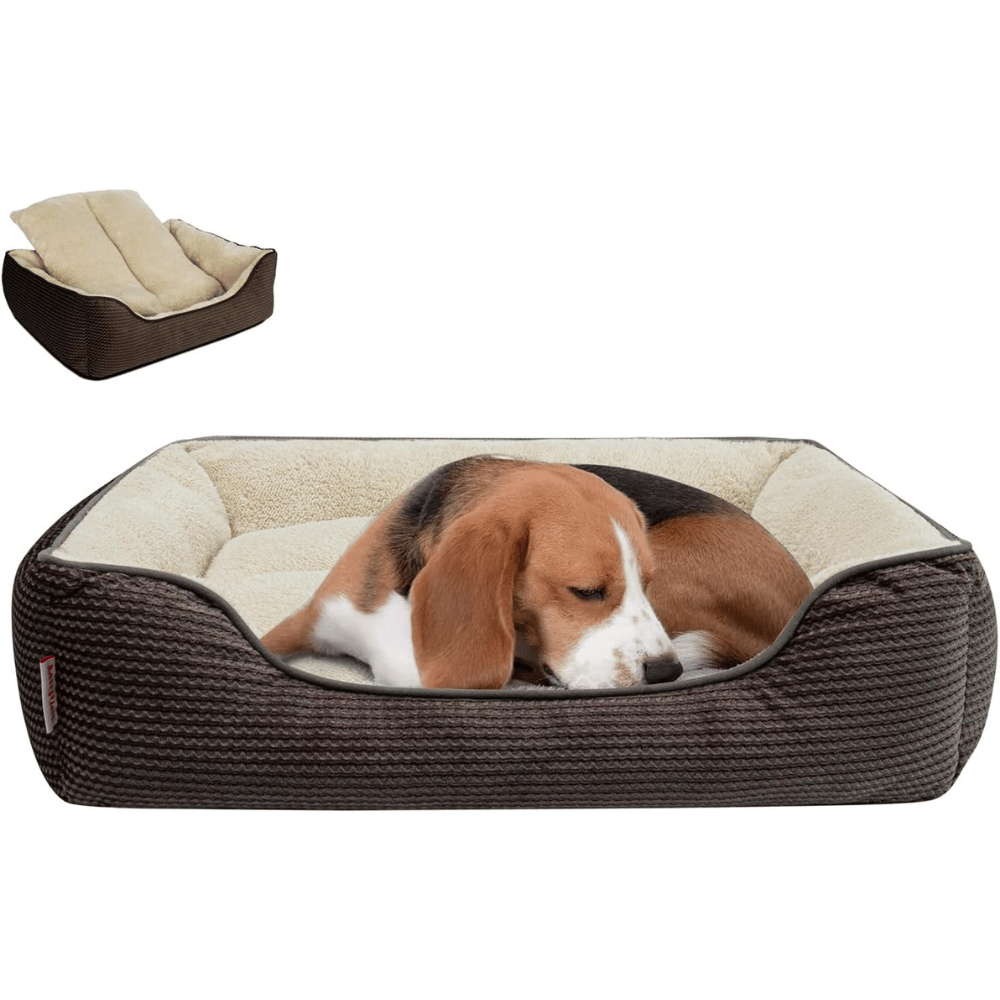 Bed frame with dog bed.