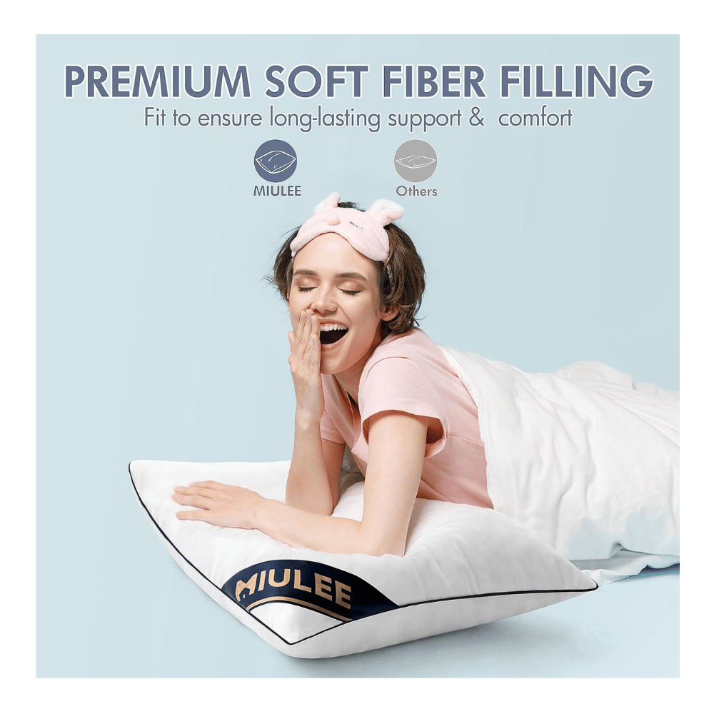 woman laying comfortably on MIULEE pillow insert promoting soft fiber comfort and support (C: MIULEE/Amazon)