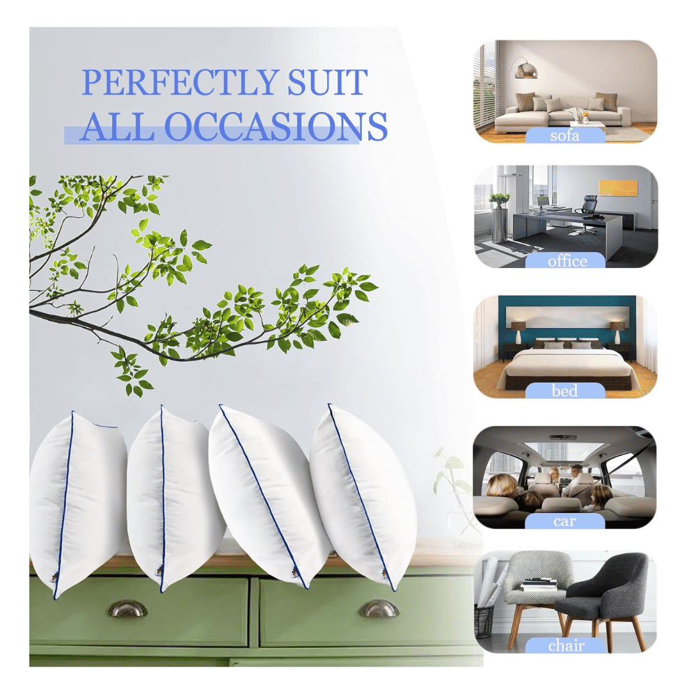 Wuuyuef pillow inserts lined up with icons showing use on sofa bed office car chair (C: Wuuyuef/Amazon)