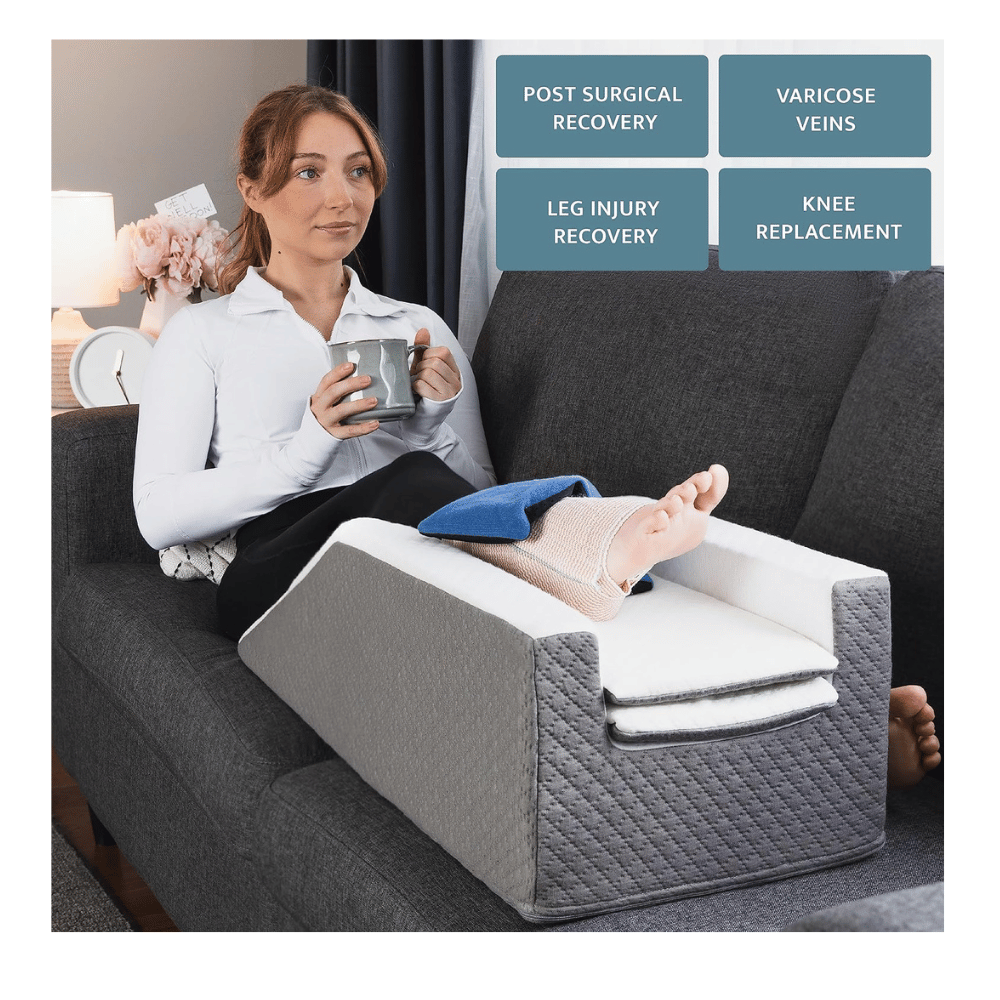 Contoured leg pillow for back pain