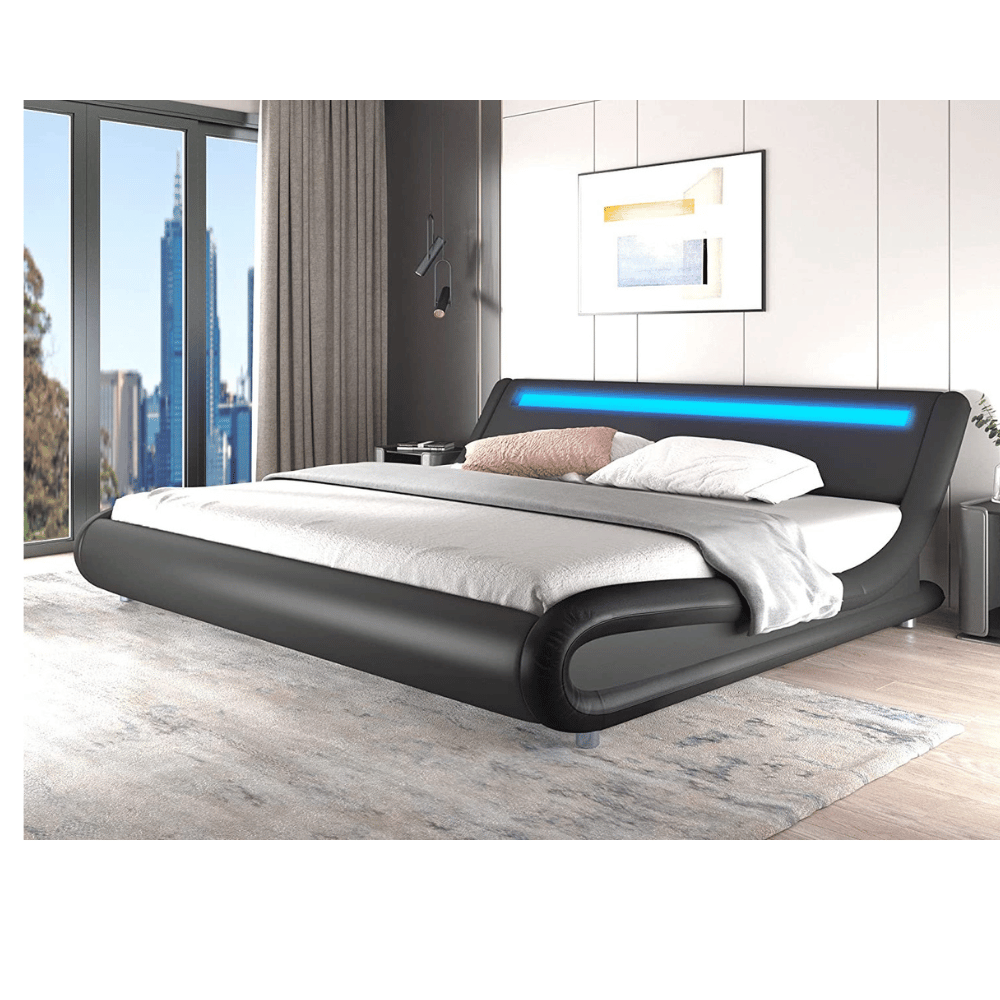 Curved modern bed frame for luxurious sleeping