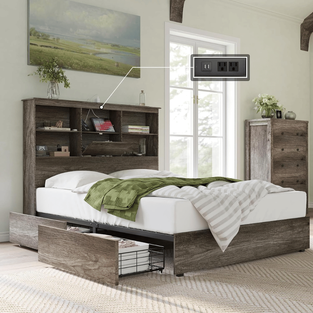 AMERLIFE rustic grey bed frame