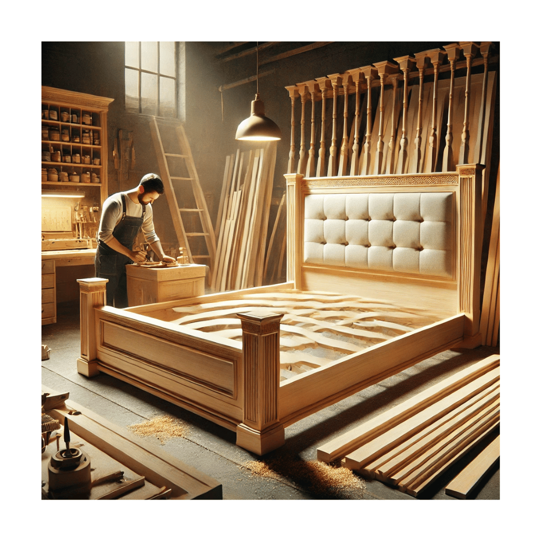 Handcrafted precision bed frame being built