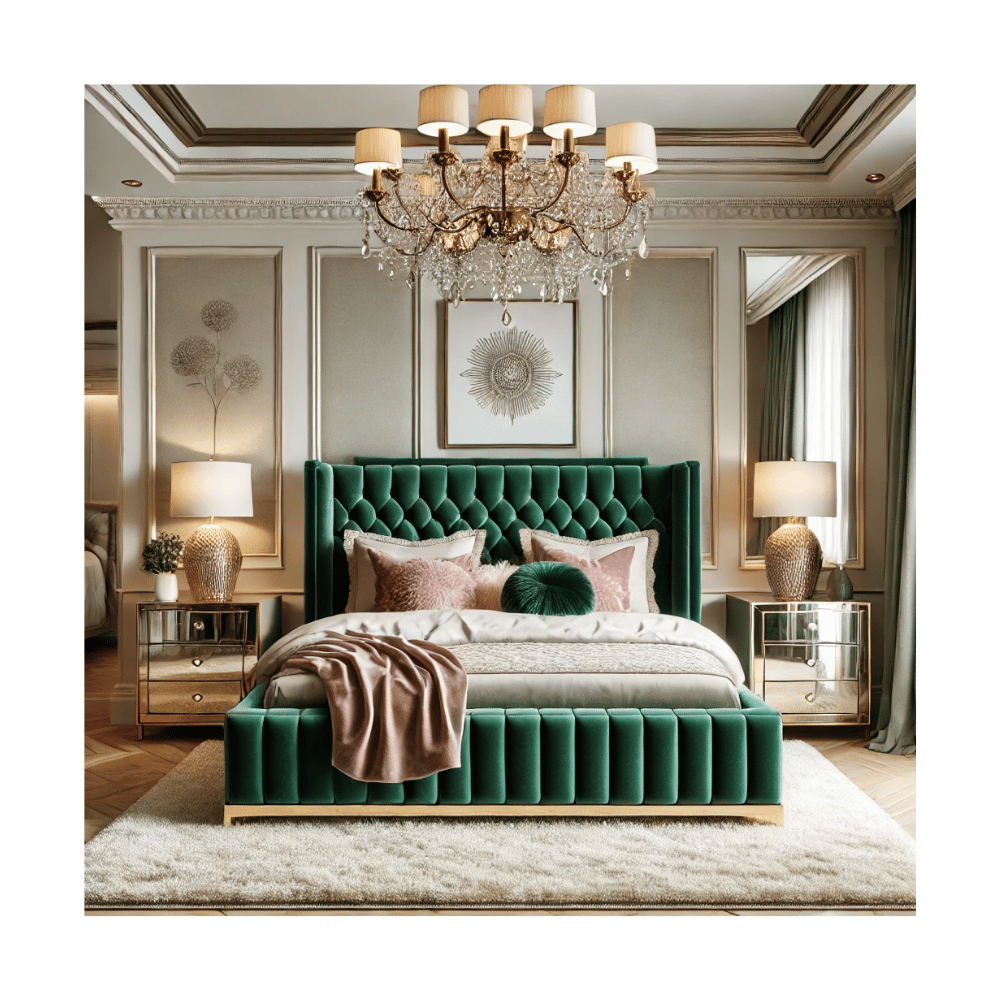Luxe velvet bed frame centerpiece 
