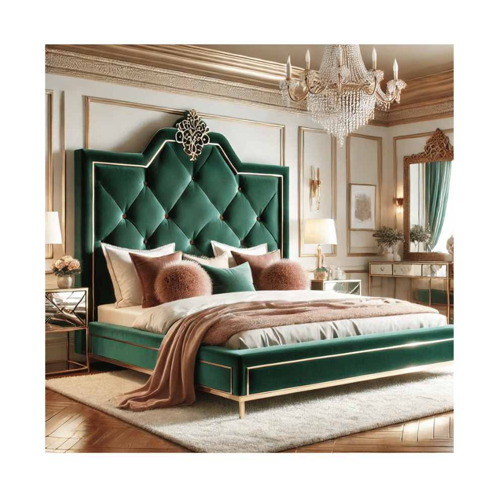 Velvet bed frame for glamorous bedroom