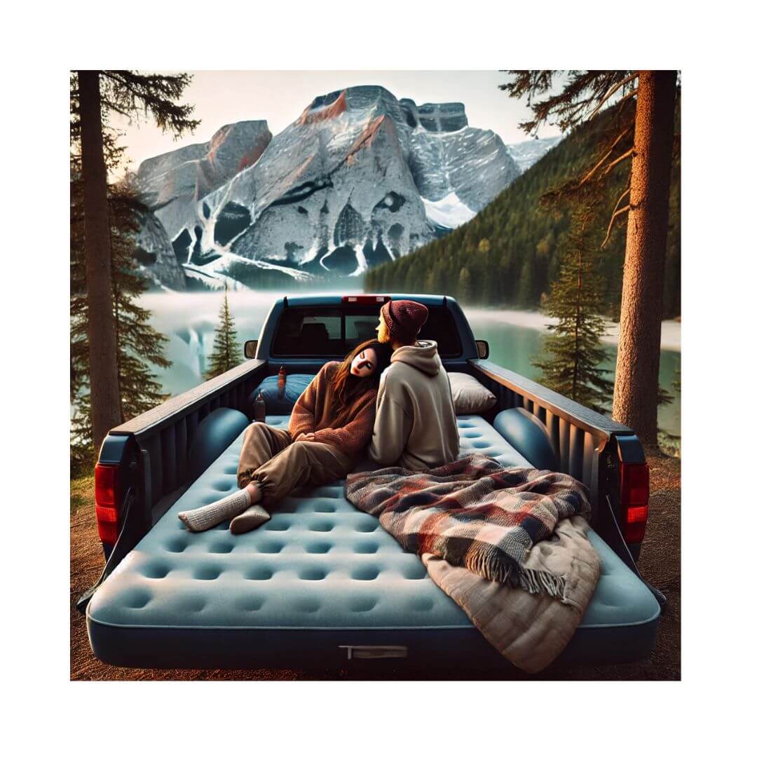 a couple on a truck bed air mattress