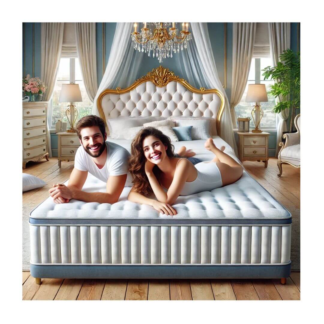  Pair lounging on luxury mattress