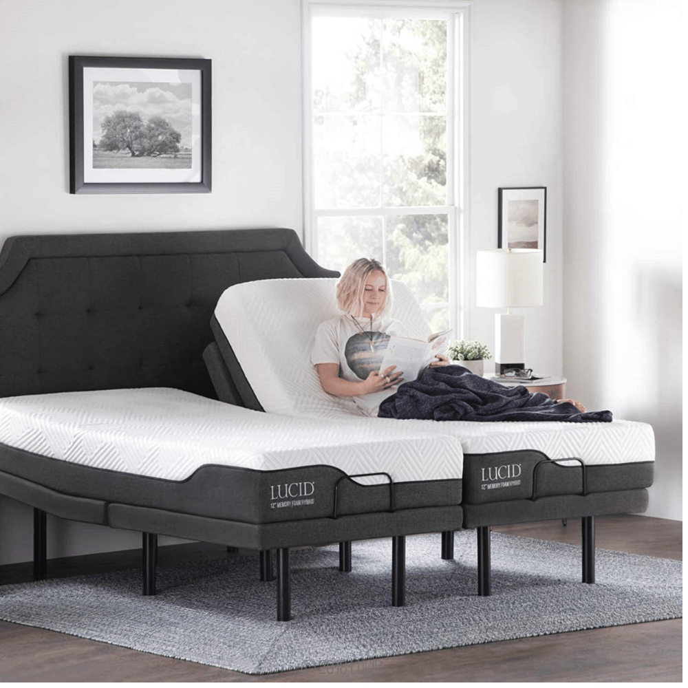 Woman reading on LUCID adjustable bed