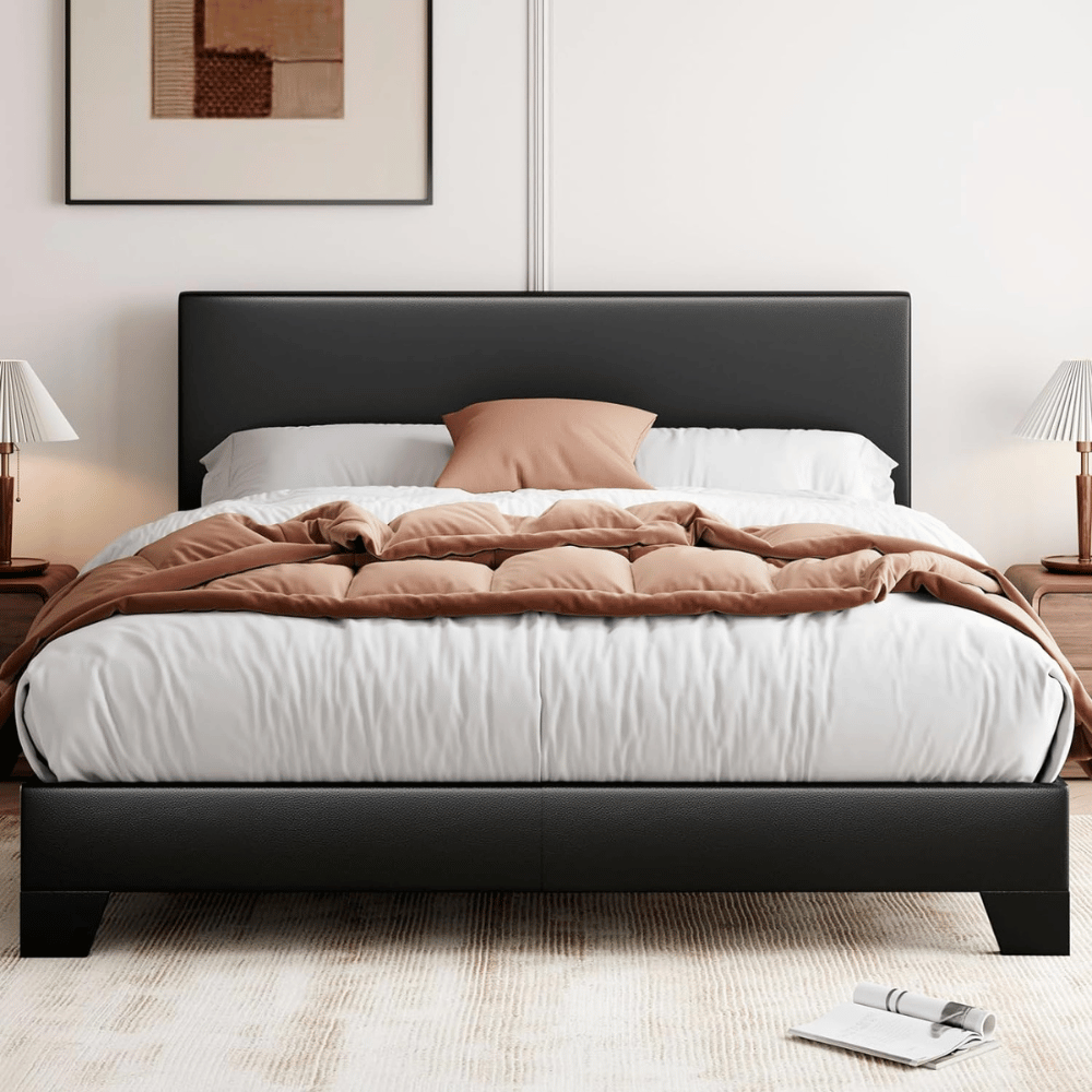 Allewie faux leather platform bed