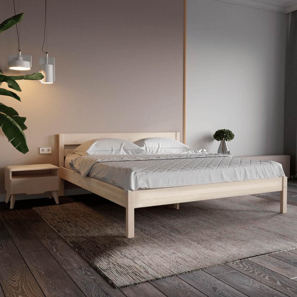 Heavy-duty wooden platform supports queen beds.