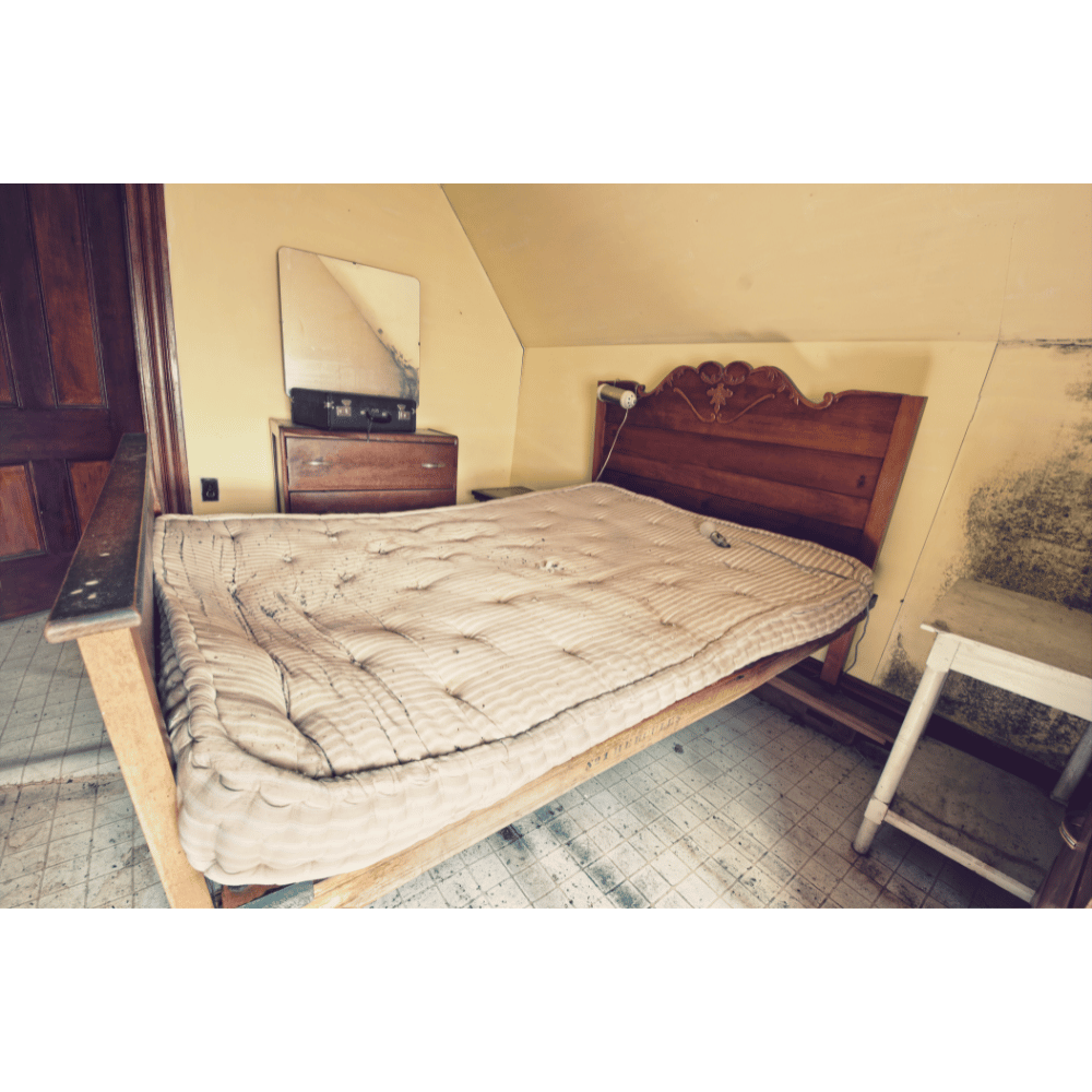 Worn-out mattress scene