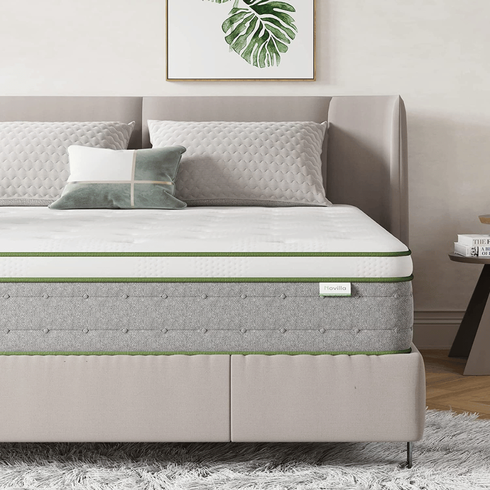 novilla serenity mattress neatly arranged on upholstered bed