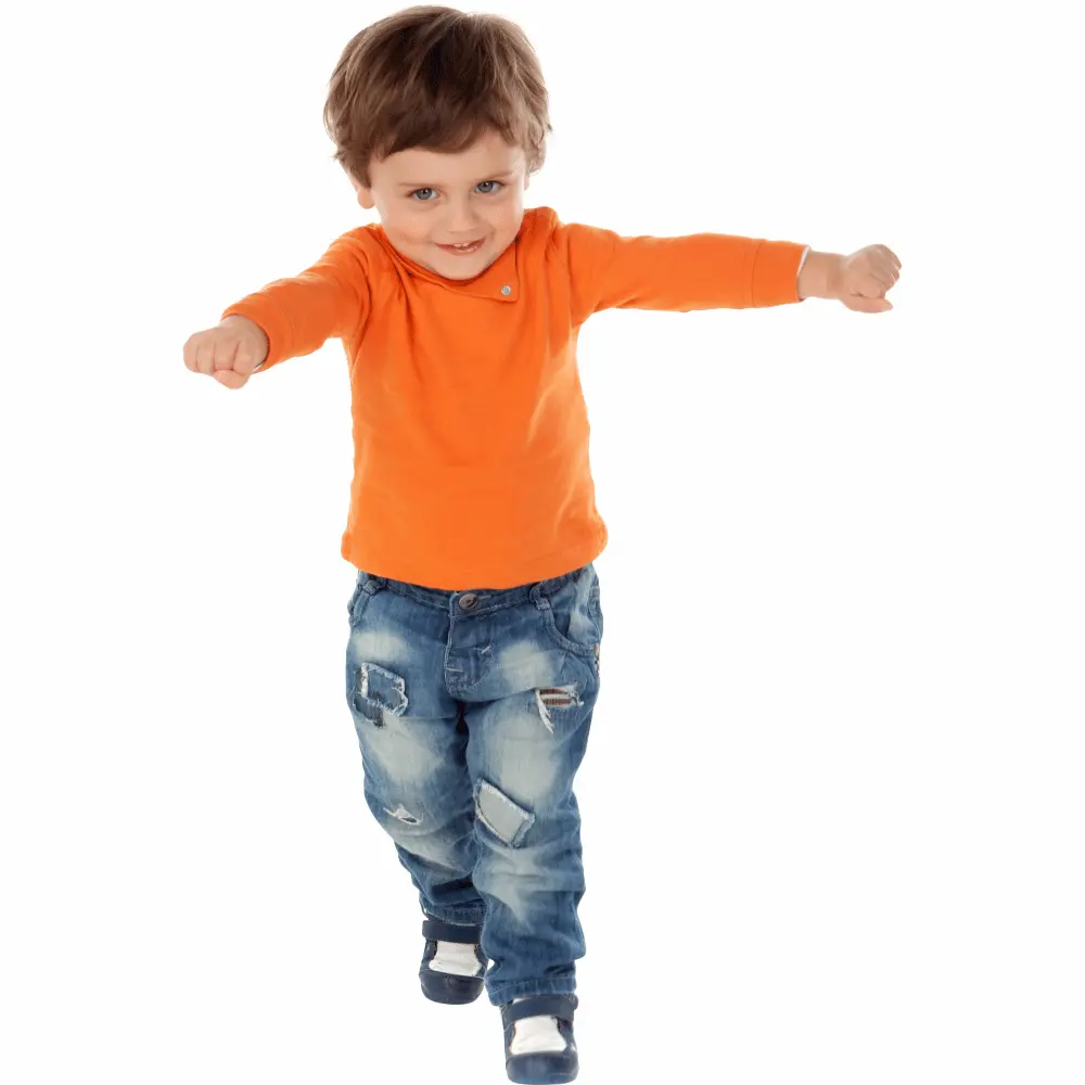 Toddler walking excitedly