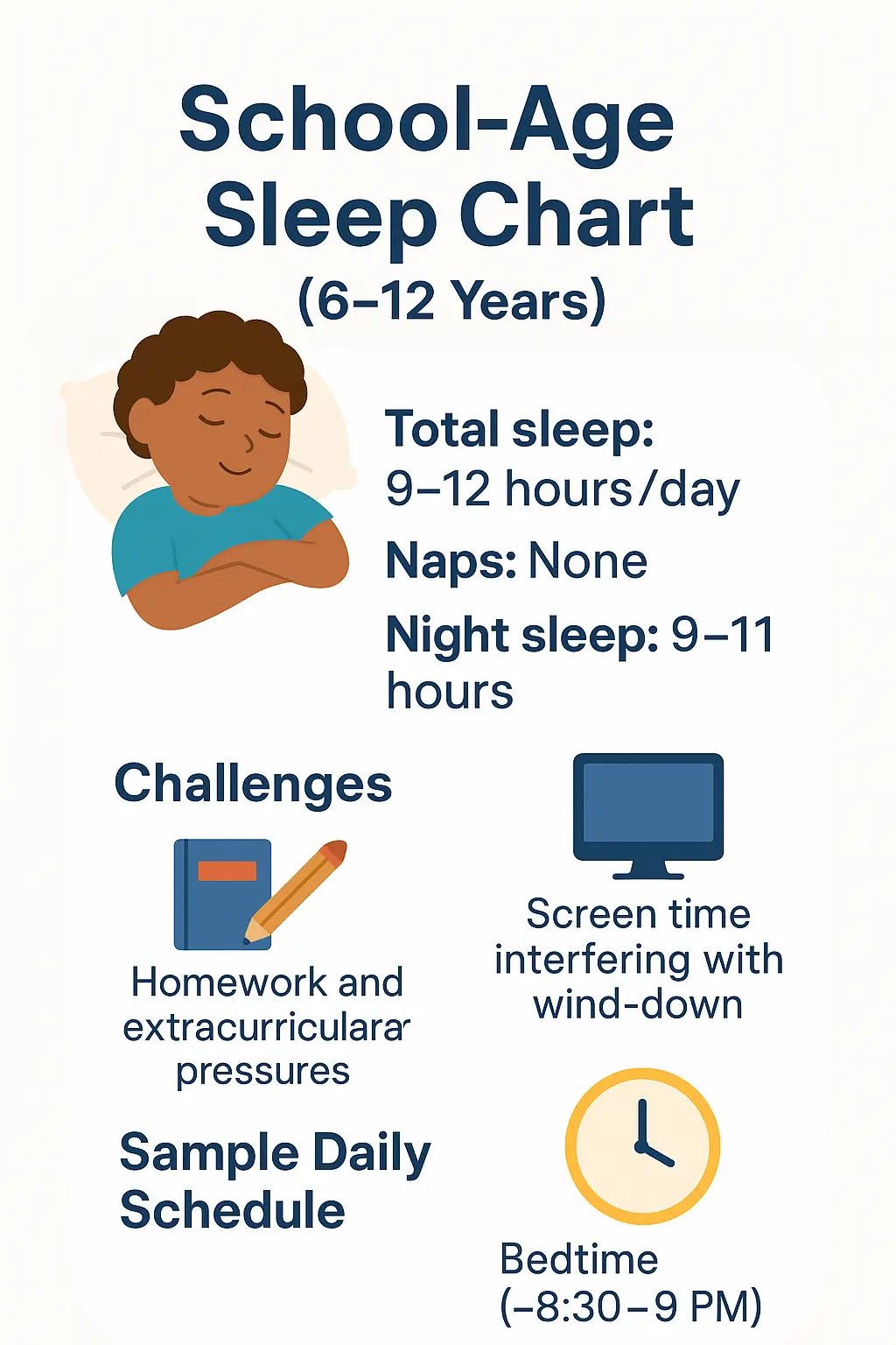 school-age sleep chart with bedtime recommendations