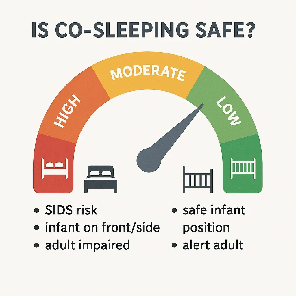 Co-sleeping risk spectrum chart showing high to low safety levels