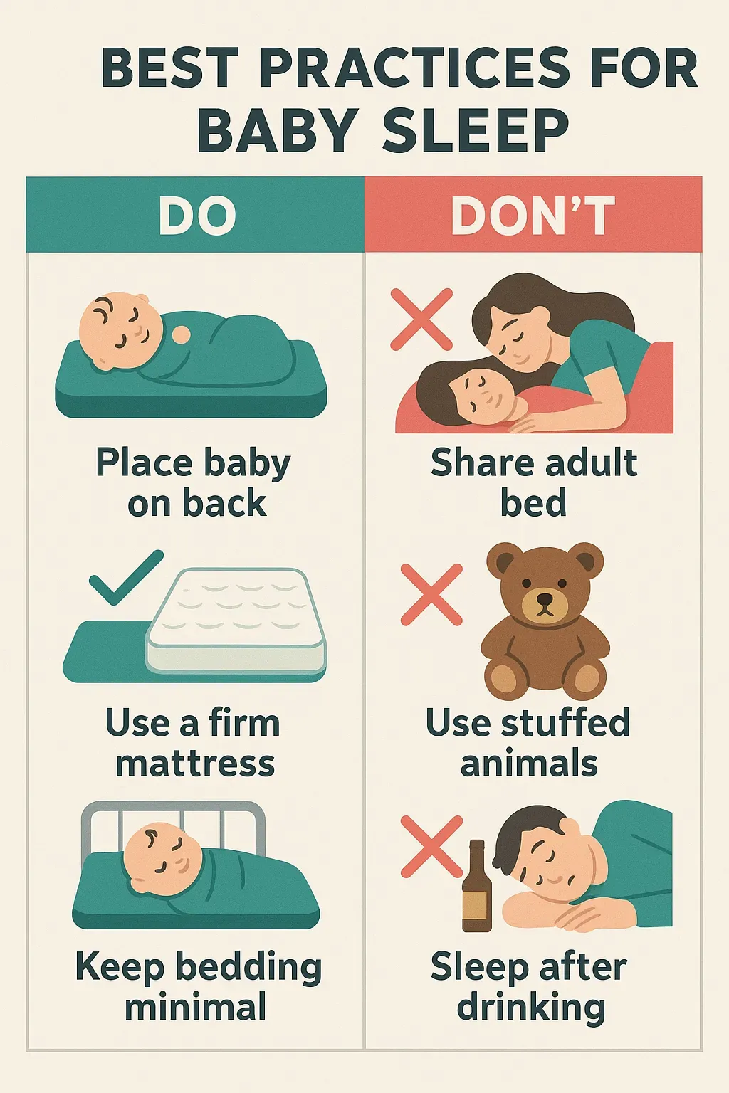 Baby sleep safety chart with do and don't recommendations