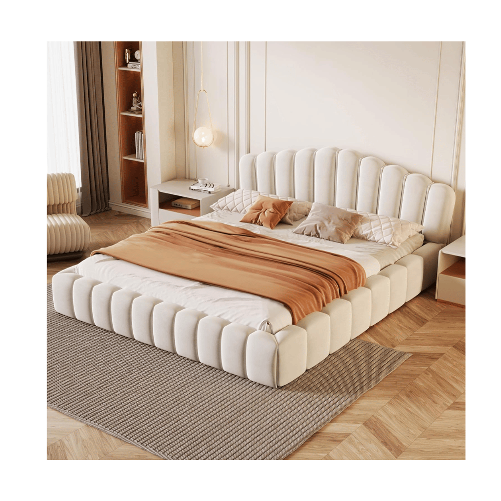 Brabrety velvet marshmallow bed frame