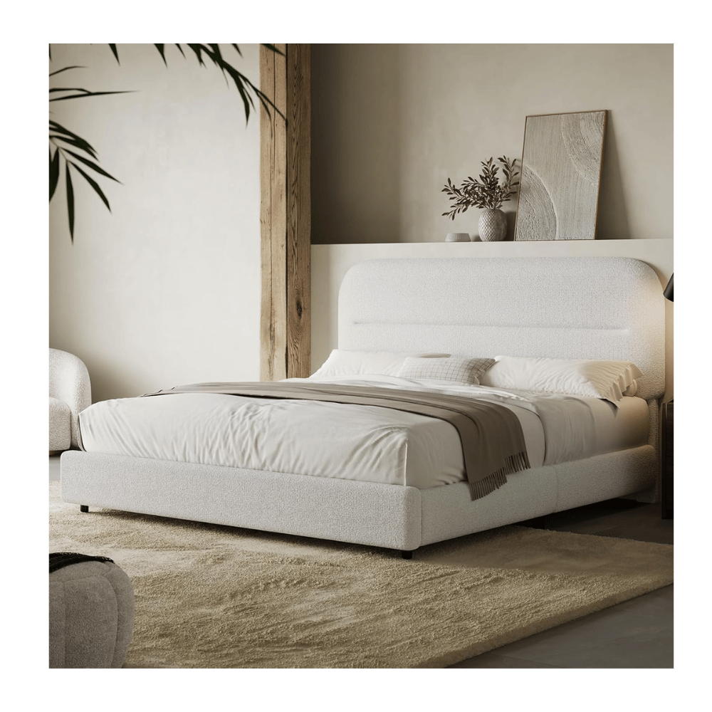 HOMBCK plush boucle bed frame