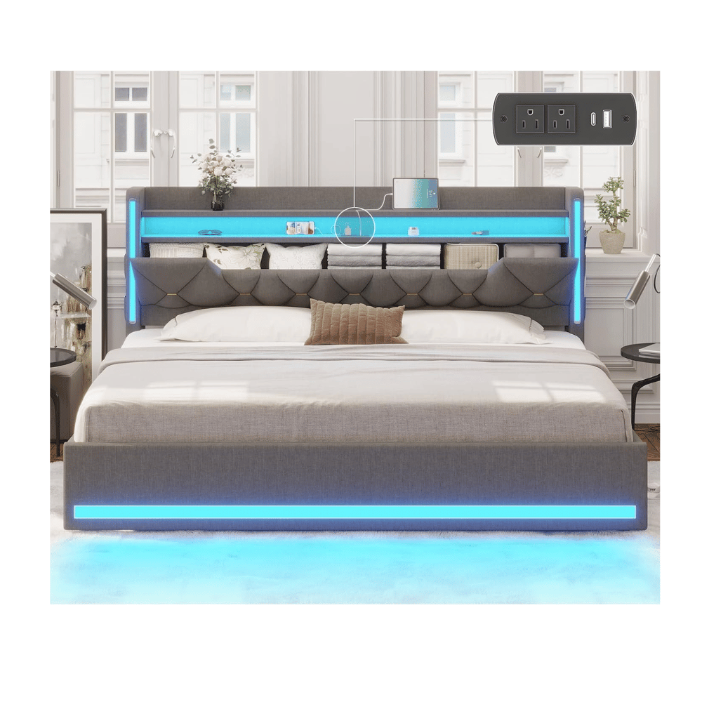 Busyaeh LED storage bed frame