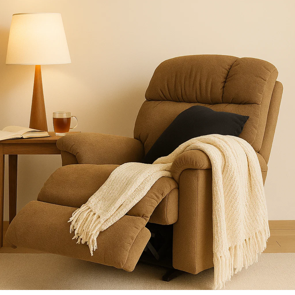 Relaxing recliner with blanket