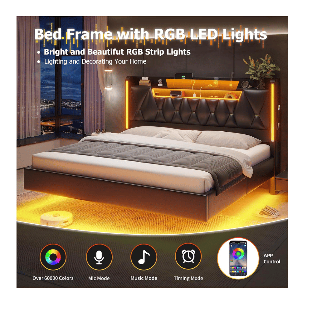 BYSAUD LED storage bed frame