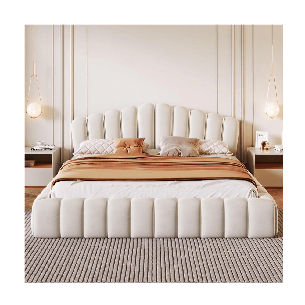 Brabrety velvet tufted bed frame