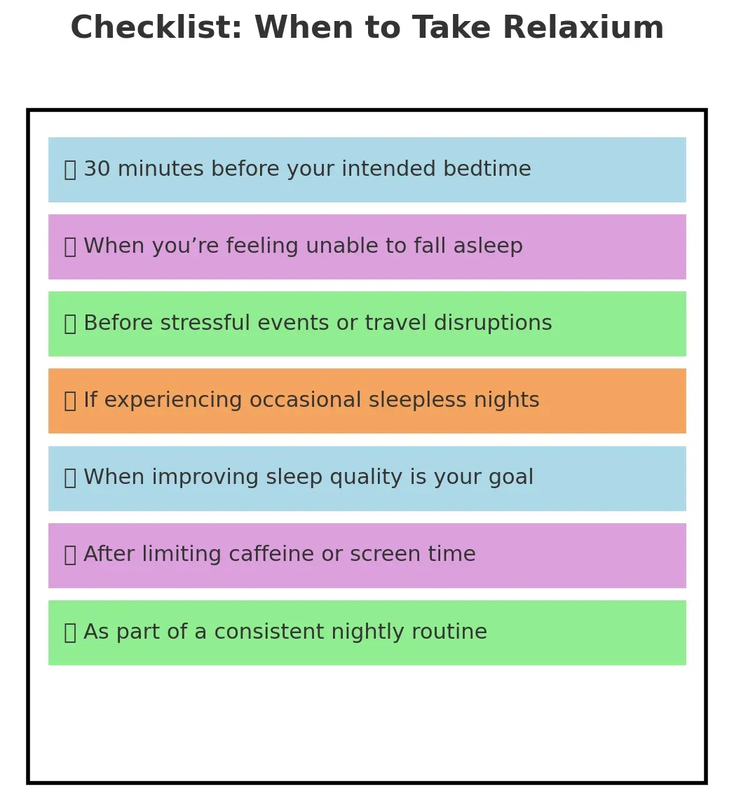 Relaxium timing checklist image