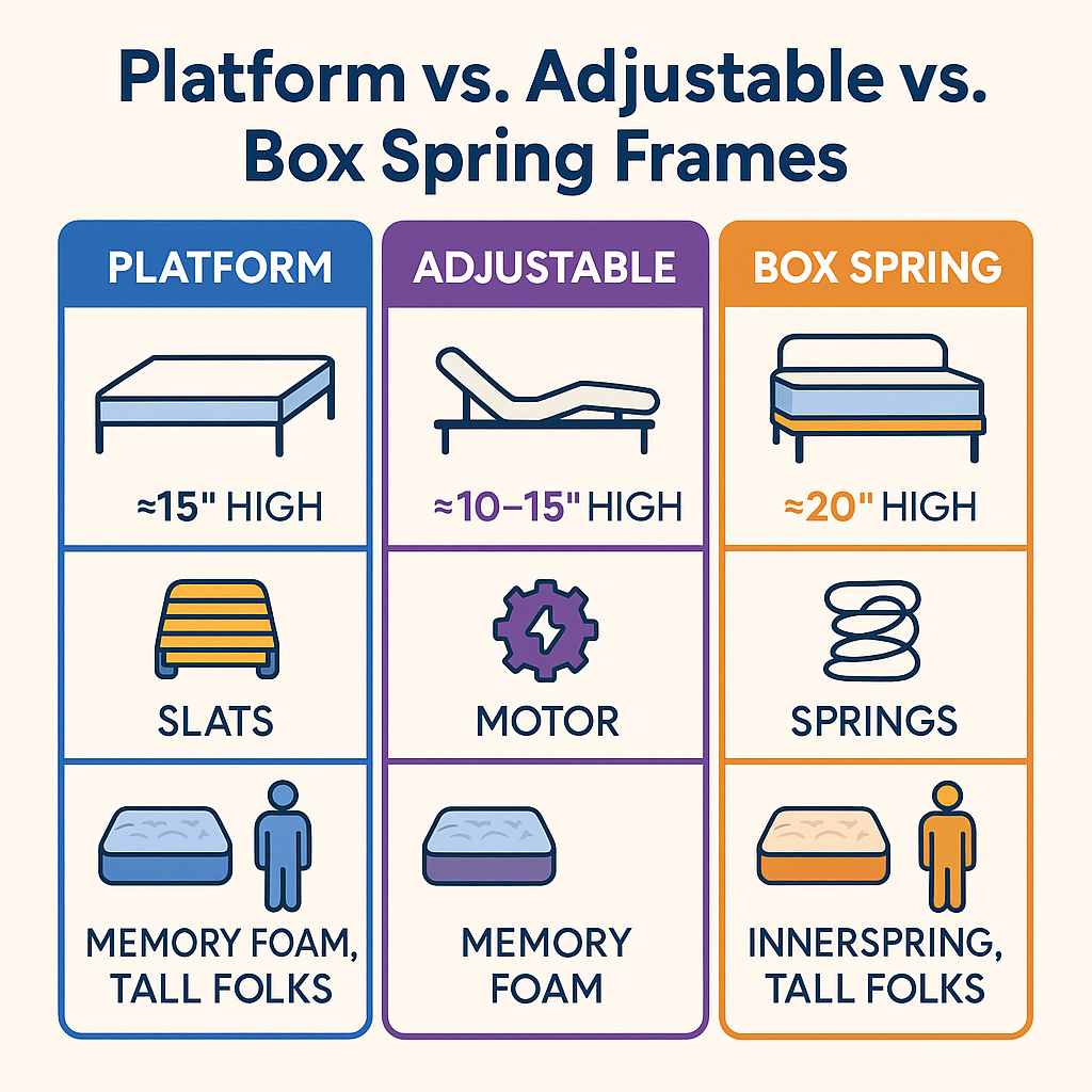 Bed frame type height support comparison