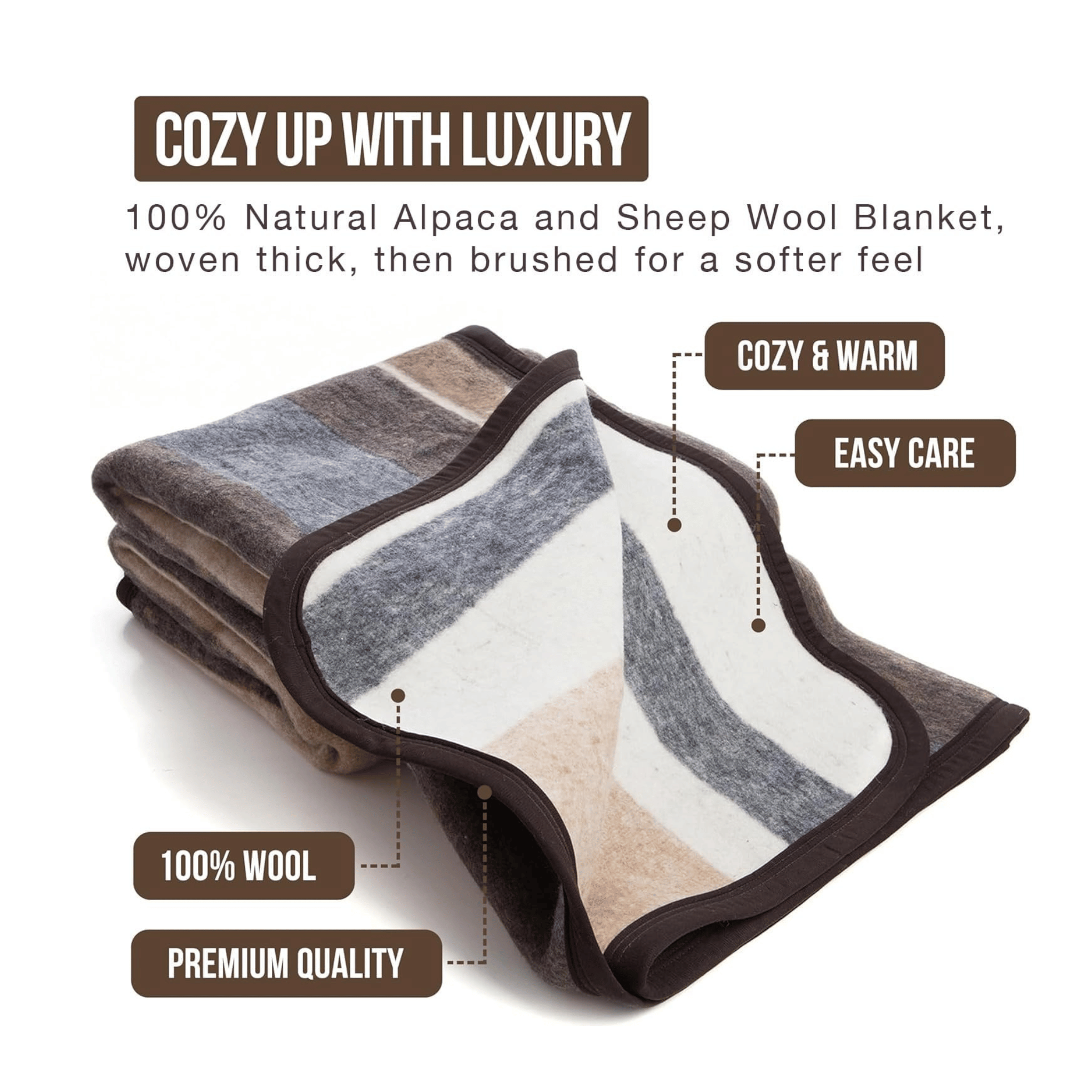 Alpaca merino wool blanket close-up.