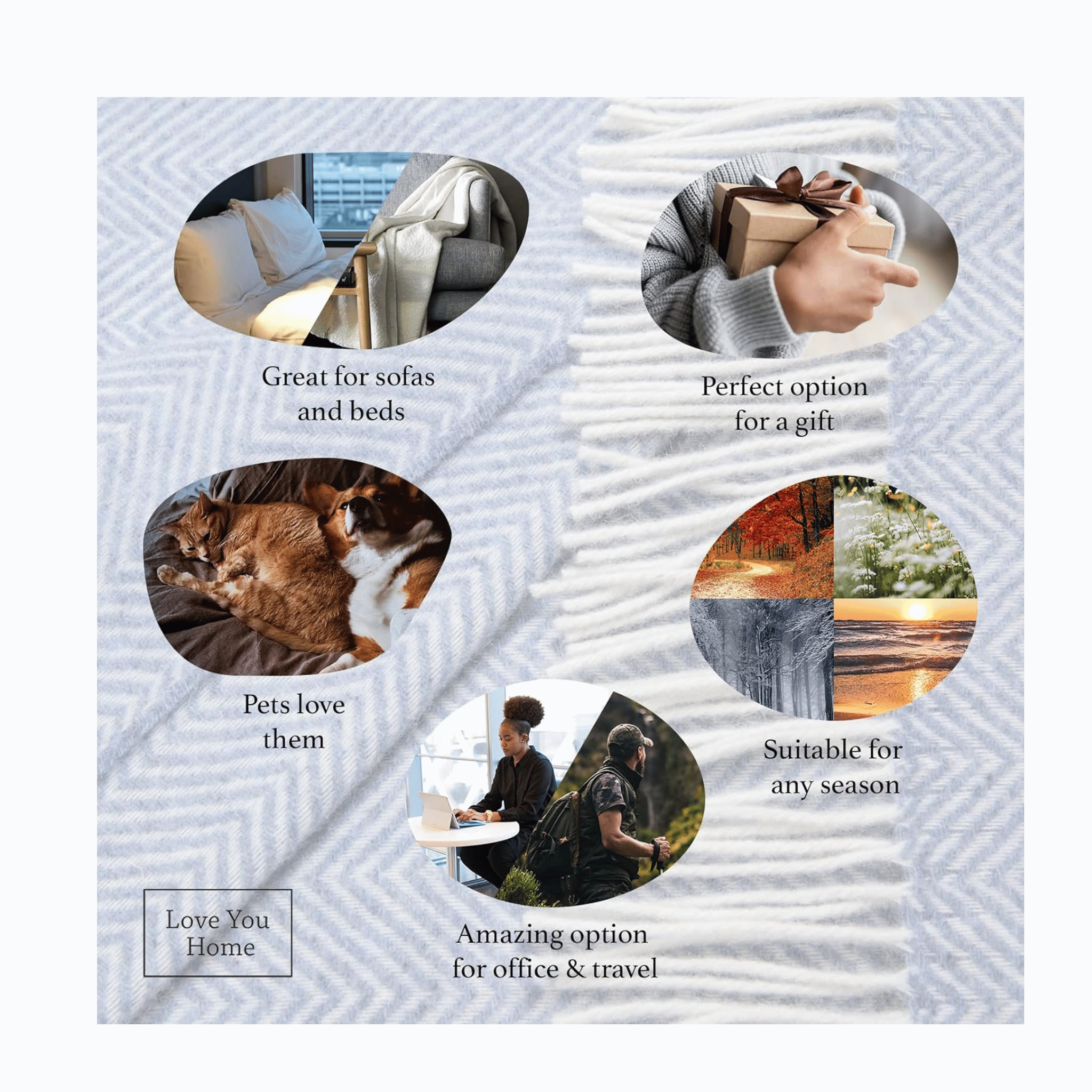 LYHome lightweight blue herringbone throw