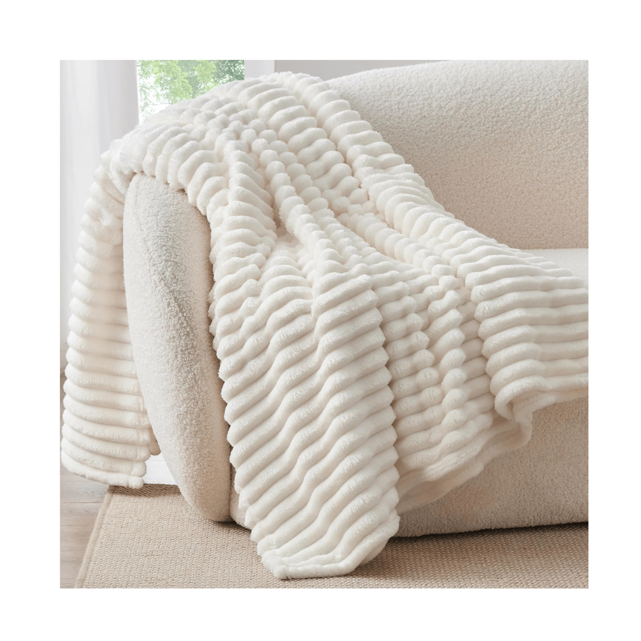 Bedelite white fleece textured sofa throw