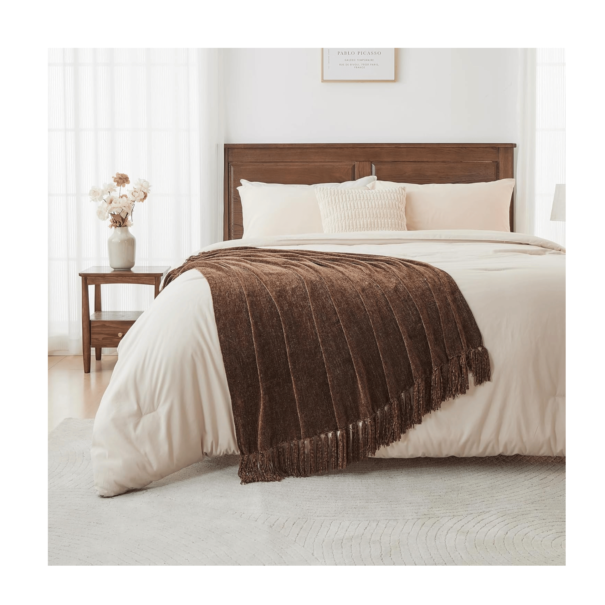 CozeCube chenille throw blanket with fringe