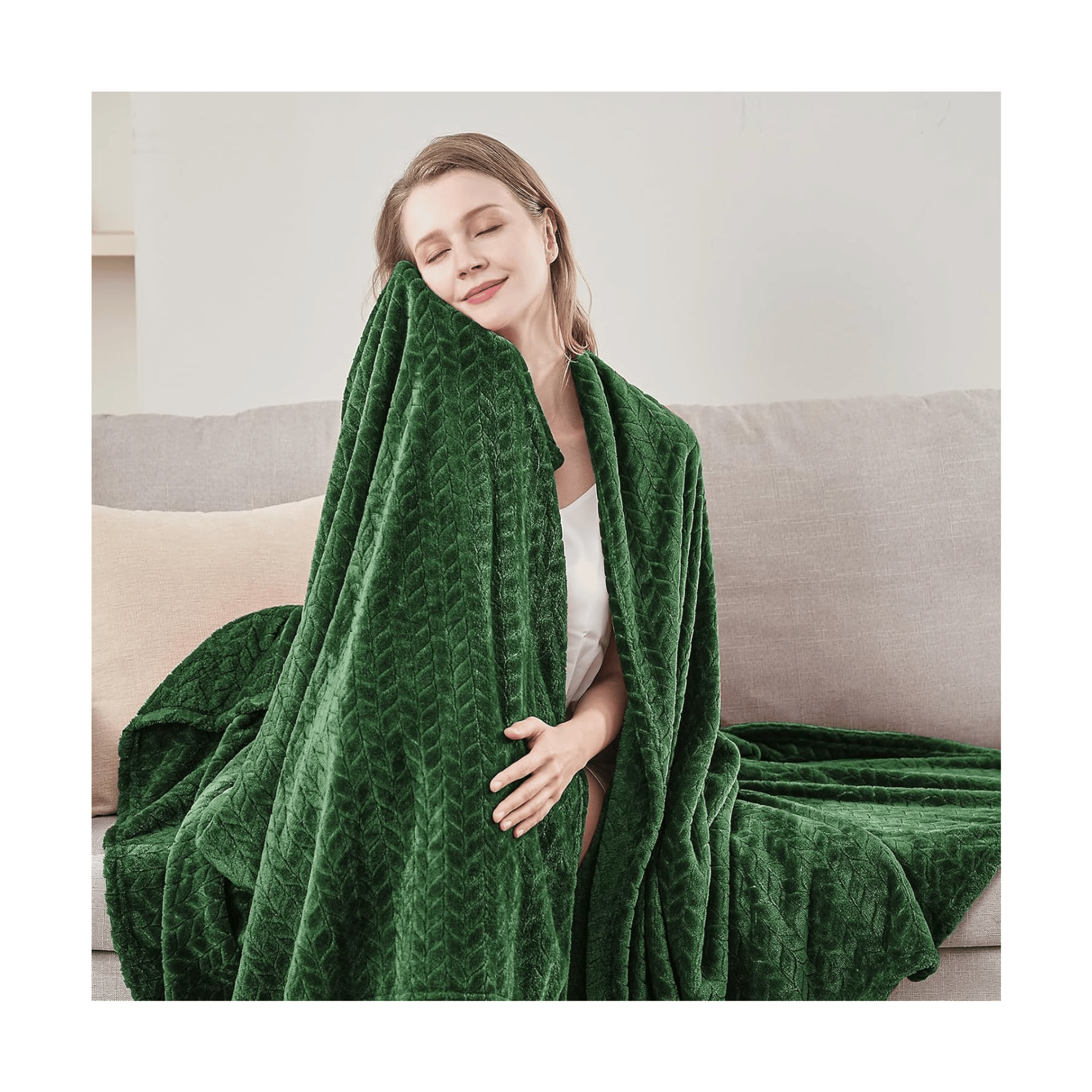 Inhand green fleece throw on sofa