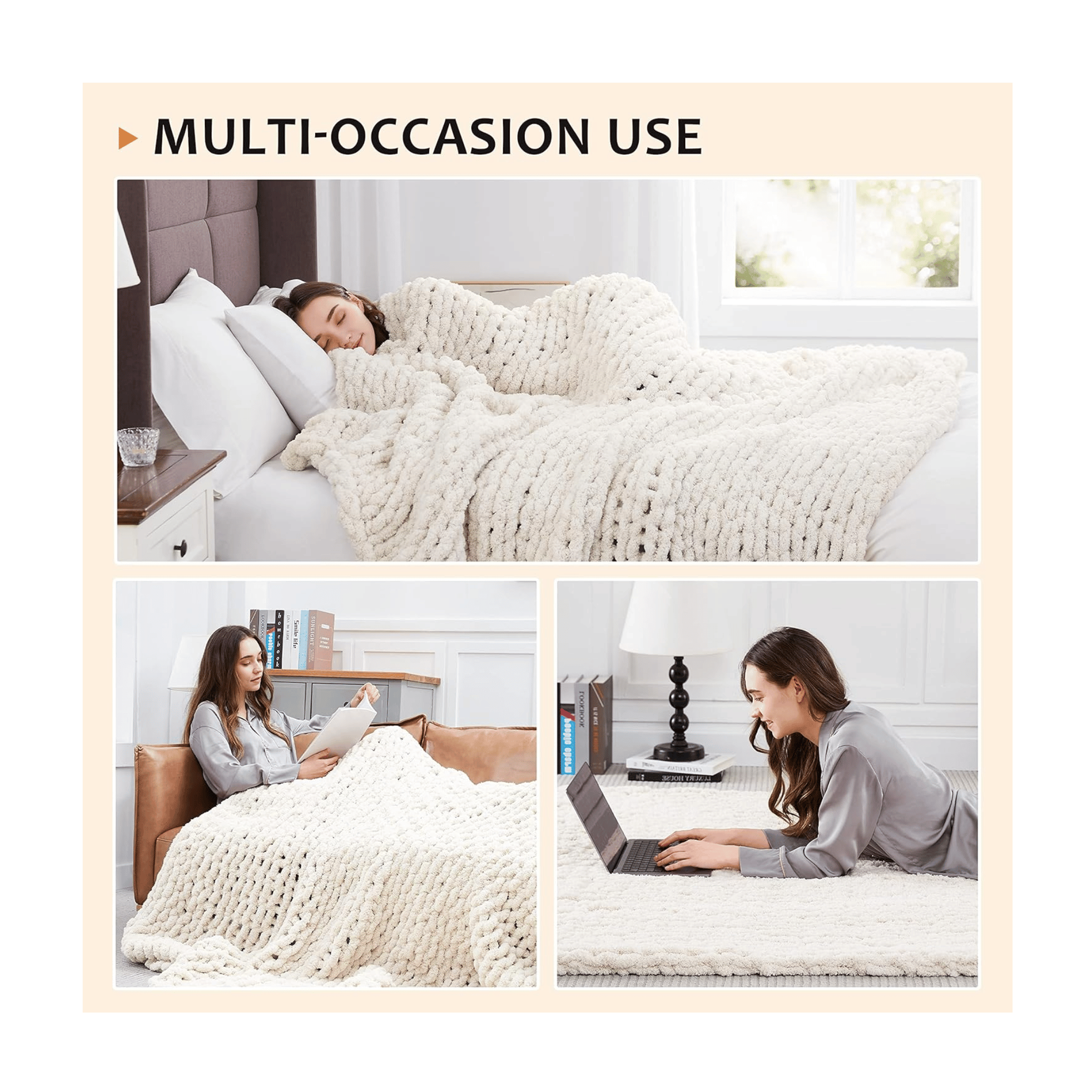 L’Agraty chunky knit blanket ivory color