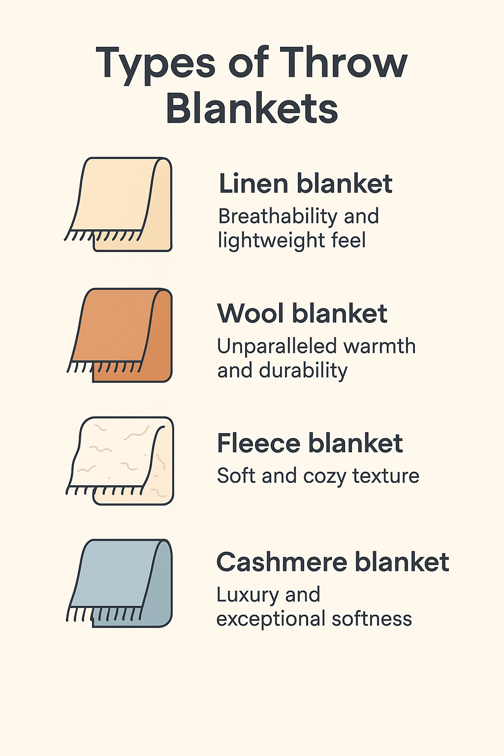 Types of throw blankets by material
