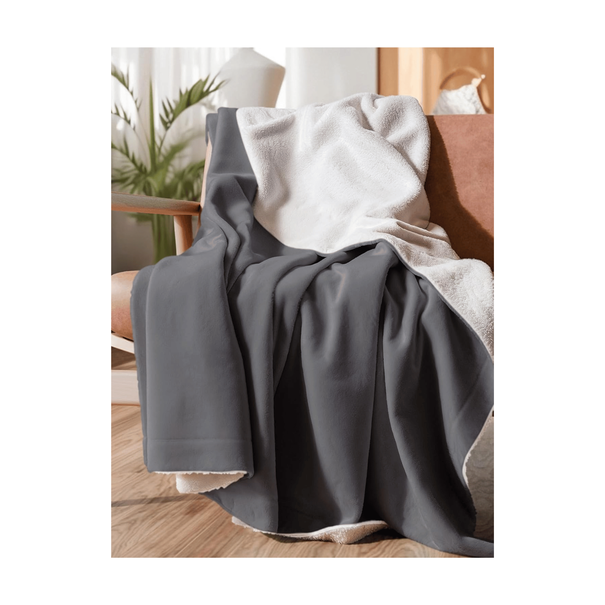 Sherpa fleece blanket throw gray and white