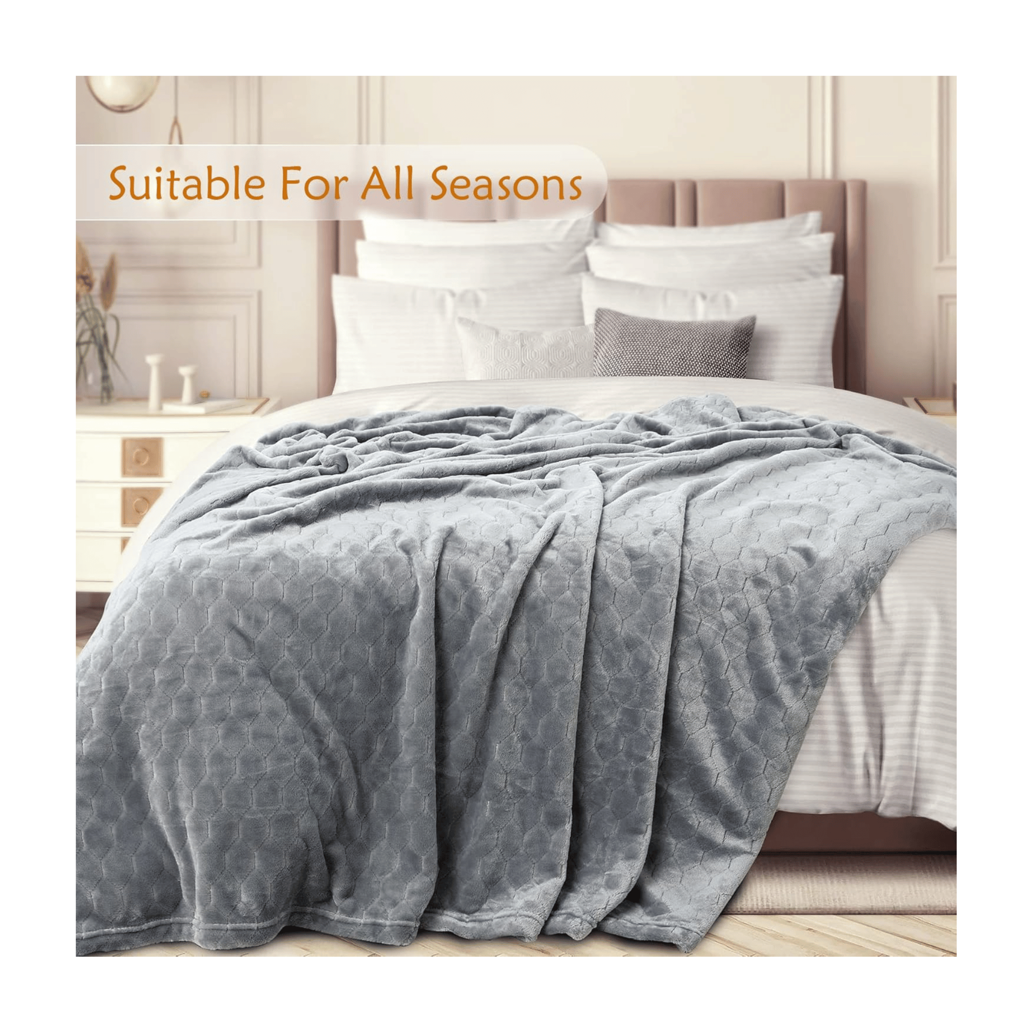 TOONOW gray fleece blanket for bed