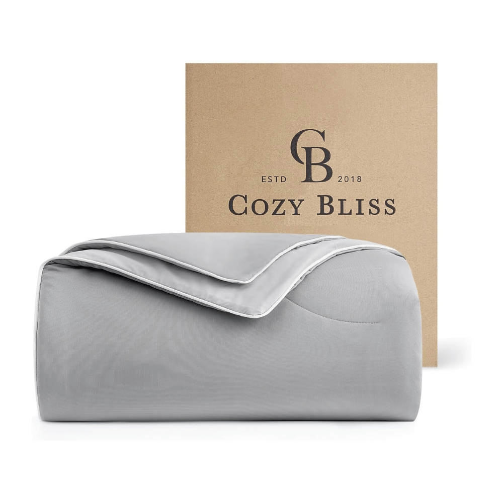 Cozy Bliss cooling comforter gray folded with packaging dual sided cool blanket