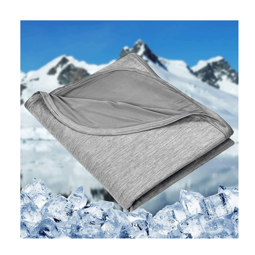 HOMFINE cooling blanket folded on ice cool touch gray blanket