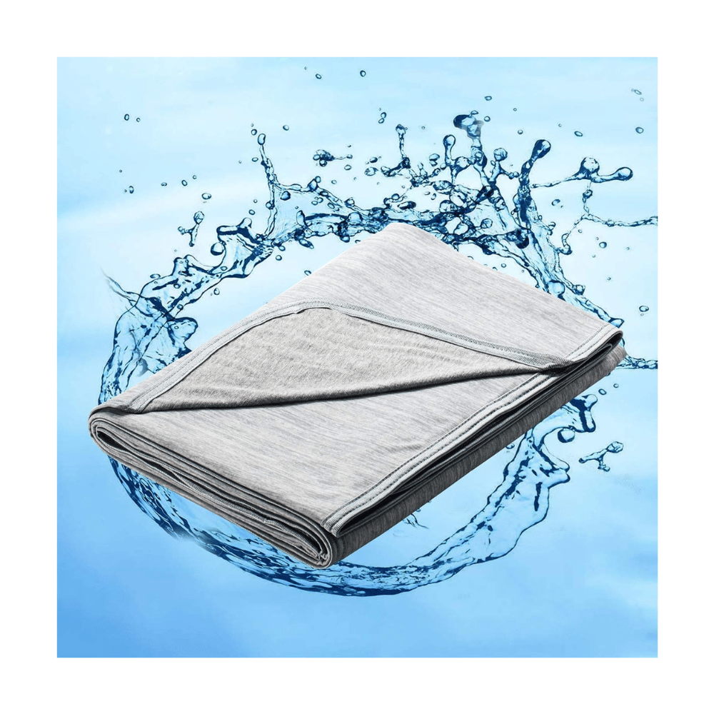 Marchpower Arc Chill cooling blanket folded on blue water background cool touch fabric