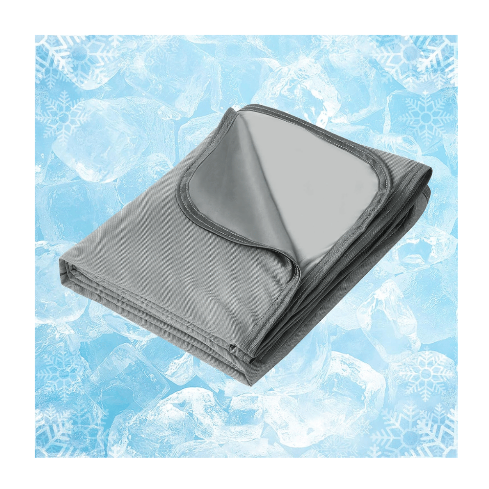 Ailemei Direct cooling blanket folded on ice background cool touch gray blanket