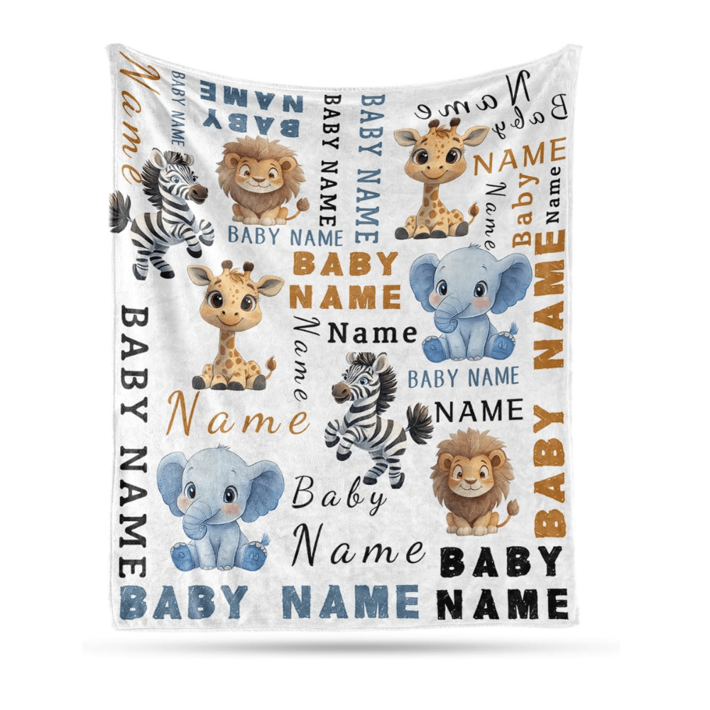 Safari animal personalized baby blanket
