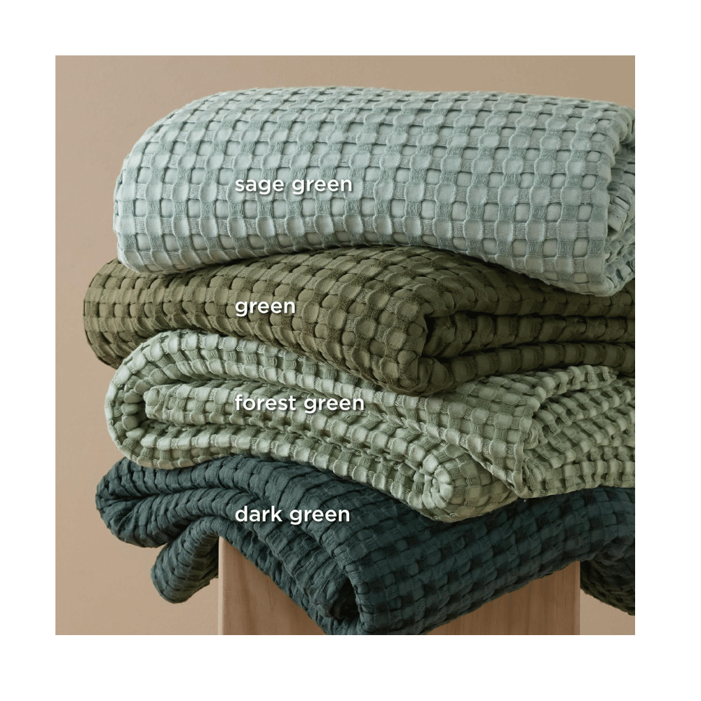 Bedsure waffle blankets stacked sage green forest green dark green breathable cotton